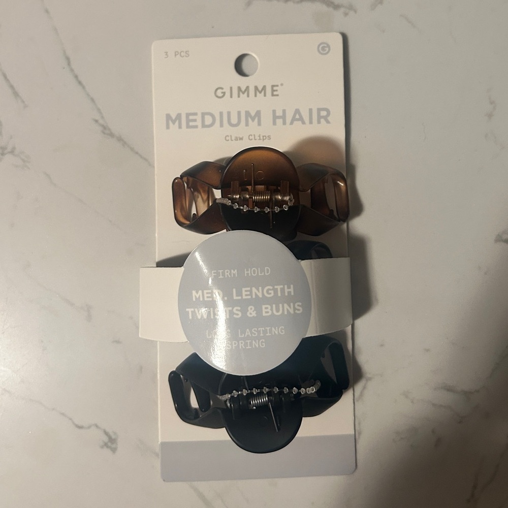 GIMME Medium Hair Claw Clips - 3 Pcs, Firm Hold for Twists & Buns- NWT